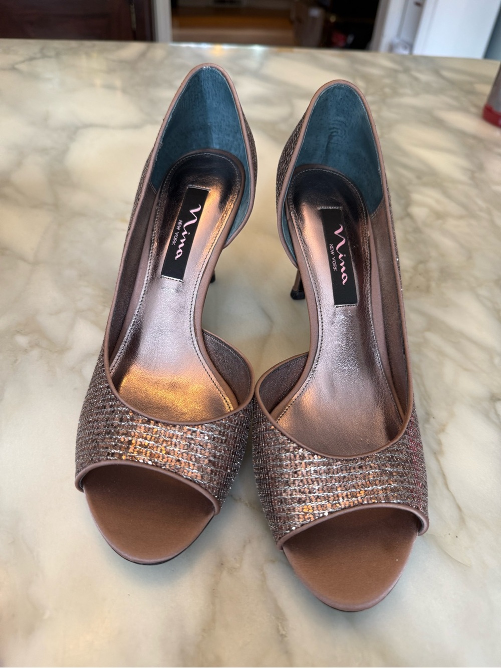 Nina bronze Open-Toe D'Orsay Heels